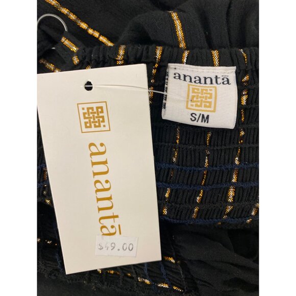 Ananta Black & Gold Striped Midi Dress With Floral Embellishments S/M - Picture 11 of 11